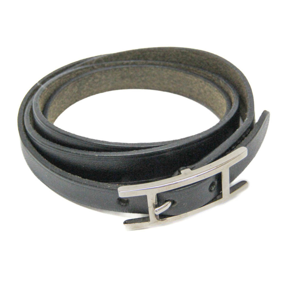 HERMES Silver Leather Bracelet